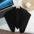Black hollow knit triangular scarf for women, soft cozy warm winter shawl fashion wrap. - Black
