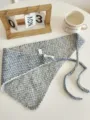 Knitted blue white triangle scarf headwrap stylish layering hair accessory fashion item - Blue