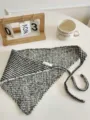 Black and white woven triangle scarf, chic knit hair band or waist wrap for women. - Black