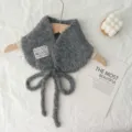 Sciarpa bavaglino lavorata a maglia in peluche calda invernale stile coreano con lacci collo soffice - Taglia unica / Grigio