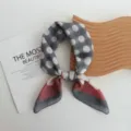Detail view of cotton polka dot square scarf with color block design, stylish neck accessory. - Gray Polka Dot / 55*55cm