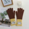 Cozy brown and yellow colorblock knit gloves with ribbed cuffs for stylish winter warmth. - 25*8cm / Brown