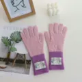 Pink and purple color-blocked knit winter gloves for women, cozy and warm detailed view. - 25*8cm / Pink