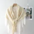 Solid color cable knit shawl scarf versatile warm triangle wrap for women casual winter wear. - 200x63cm / White