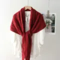 Solid color cable knit shawl scarf women warm winter triangular wrap knitted cardigan outerwear - 200x63cm / Red