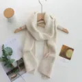 Cozy soft knit winter scarf in solid cream beige, comfortable long neck warmer detail. - 156x14cm / Off White