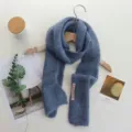Cozy blue knitted winter scarf, soft long warm neck warmer flat lay detail presentation. - 156x14cm / Haze Blue
