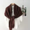 Solid color cable knit shawl scarf women vintage versatile warm knitted cape top elegant - 200x63cm / Brown