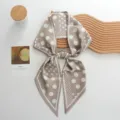 Elegant brown polka dot silk skinny scarf versatile neckerchief for chic everyday wear. - 05#-Khaki Polka Dot