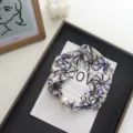 Pearl magnetic clasp silk scarf necklace for women, spring summer floral neckerchief choker. - Graphic Print / 48*5.5cm / 03#-Blue Floral