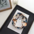 Floral print silk scarf necklace with pearl magnetic buckle detail close-up stylish neck accessory - Graphic Print / 48*5.5cm / 02-Blue Coffee
