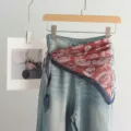 Μεταξωτό μαντήλι ζώνη μέσης για γυναίκες vintage paisley μοτίβο αξεσουάρ μόδας - 05#-Κόκκινο Λευκό / 140*66cm