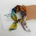 Artistic Van Gogh oil painting print square scarf detail, showing exquisite fabric texture and hem. - Orange