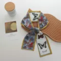 Chic silk hair scarf twilly with elegant butterfly and mushroom print for women fashion styling. - 98x9cm / Butterfly Pattern (05#)