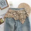 Denim crochet lace waist skirt overlay, chic spring summer floral fake collar wrap decoration - Top (zz25072301) / Khaki
