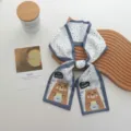 Korean cute blue polka dot silk scarf hair band with lovely cartoon bear design for women. - 98x9cm / Bear Pattern (01#)