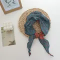 Spring summer double-sided grid triangular scarf, breathable literary small neckerchief. - 100 x 27 cm / Grey Blue
