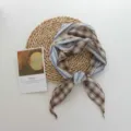Vintage plaid striped silk scarf women artistic lightweight bandanna neckerchiefs - 100 x 27 cm / Blue