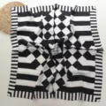 Black and white geometric silk scarf, elegant square scarf for women's daily styling. - 68x68cm / Black and White