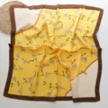 Floral silk square scarf for women, elegant yellow neck scarf with retro vintage design. - 68x68cm / Yellow