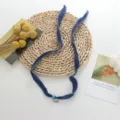 Blue fabric ribbon necklace with cute elephant pendant bohemian style delicate jewelry accessory - Navy Blue