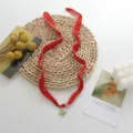 Red ribbon choker necklace with blue butterfly pendant cute versatile fashion jewelry item - Red
