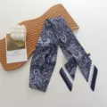 Vintage σκούρο μπλε μεταξωτό paisley skinny μαντήλι για κομψά γυναικεία μαλλιά και λαιμό. - 144*7cm / Ναυτικό Μπλε