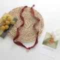 Delicate red ribbon choker necklace with small pendant, versatile for stylish daily wear. - Round Pendant Style / 85*2cm / Brown Red
