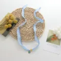 Dopamine light blue silk scarf ribbon choker bracelet with cute evil eye pendant and bead. - Sky Blue