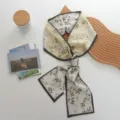Koreaanse bloemige smalle zijden sjaal stijlvol lint voor haar tas dames accessoire - Beige Bloemenafdruk (05#)