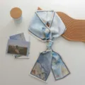 Pañuelo de seda con estampado abstracto azul, cinta estrecha de cuello para mujer, accesorio. - 144*12cm / 05#-Azul