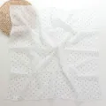 French vintage polka dot cotton square scarf detail shot, lightweight fashion neckerchief. - White