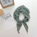 Green plaid triangle scarf aesthetic headscarf vintage neckerchief bandana detail view. - 90*27cm / Green Plaid (01#)