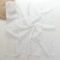 White cotton linen feel small square scarf with grey triangle patterns for women neck decor. - White