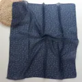 Retro dark blue polka dot small square scarf, cotton linen feel neck scarf for women. - Dark Blue