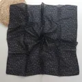 Vintage black and white polka dot square scarf for women, chic cotton linen neckerchief. - Black