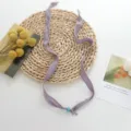 Purple fabric ribbon choker necklace featuring a dainty turquoise bead and silver cross pendant. - Gray Purple