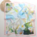 Bloemenprint vierkante sjaal detail, elegante roze rand halsdoek modieus accessoire. - 70*70cm / Zomer