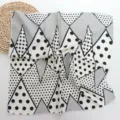Black and white geometric polka dot silk scarf detail, elegant small square neckerchief. - Black and White