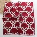 Red silk-like square scarf with white geometric chain print, stylish neckerchief for women. - Red