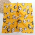 Detail view of yellow floral print silk feel small square scarf for women neckerchief - Yellow