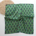Green geometric print satin square scarf, elegant neckerchief for daily commuting. - 02#-Green