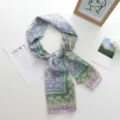 Élégant long foulard en soie avec imprimé éléphants et palmiers, accessoire d'été léger. - 142*34cm / 17#-Éléphant