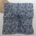 Cotton linen small floral square scarf soft breathable vintage neckerchief for women summer - Blue