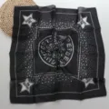 Pañuelo cuadrado negro de algodón y lino con estampado de estrellas blancas, elegante. - 01#-Letra / 58*58cm