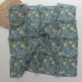 Cotton linen floral small square scarf breathable soft literary decorative neckerchief summer - Blue