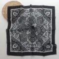 Pañuelo cuadrado negro y blanco con estampado paisley, elegante bufanda de lino algodón mujer. - 06#-Negro / 58*58cm