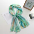 Long foulard de cou en mousseline pour femme, imprimé abstrait élégant, léger et estival. - 142*34cm / 08#-Vert