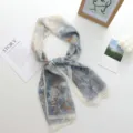 Élégant long foulard en soie pour femmes, écharpe d'été légère avec superbe imprimé botanique. - 142*34cm / 19#-Dessin au Trait