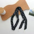 Ruban en soie à pois noirs bandeau de cheveux doux pendentif perle écharpe élégante femmes - 140x3cm / Pois noirs